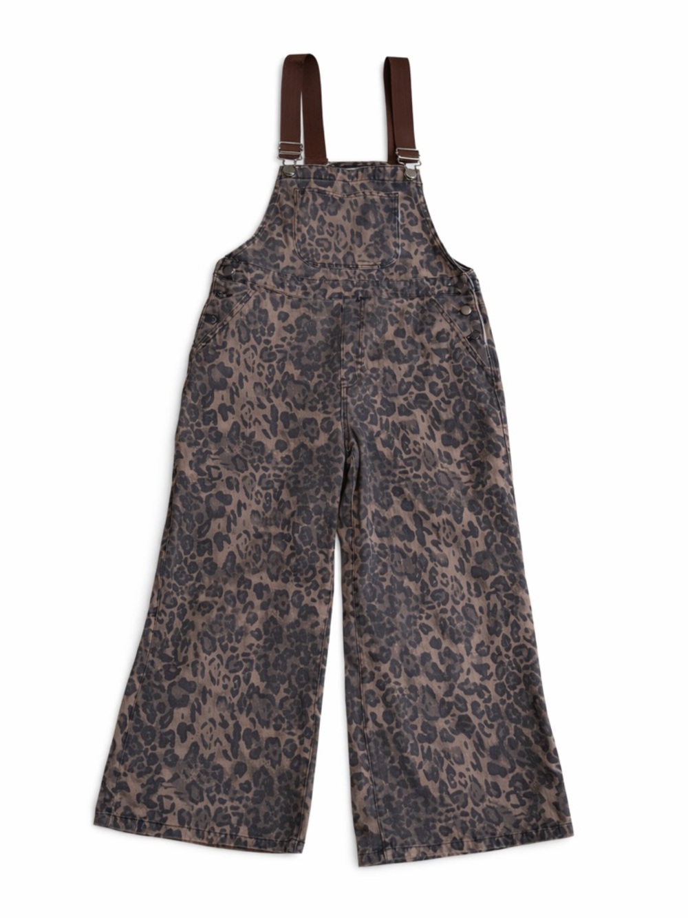 Cider Brown Leopard Print Wide-Leg Overalls Jumpsuit
